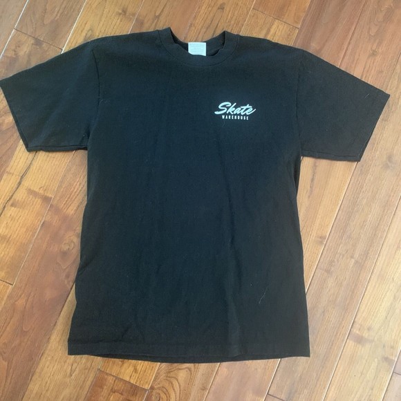 Skate Warehouse Traditional T-Shirt Black Super Max Heavy Front Back Logo Size L - Picture 1 of 9